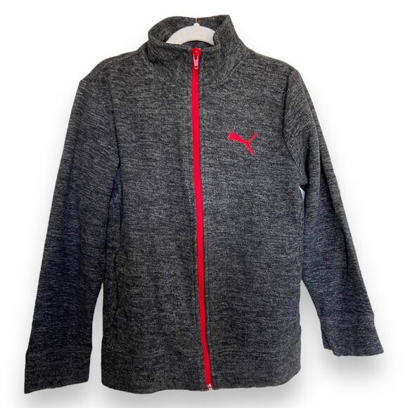 Puma Boys Fleece Jacket Sz M 8 10 Gray Red Full Front Zip Lightweight‎ Layering - Picture 4 of 9